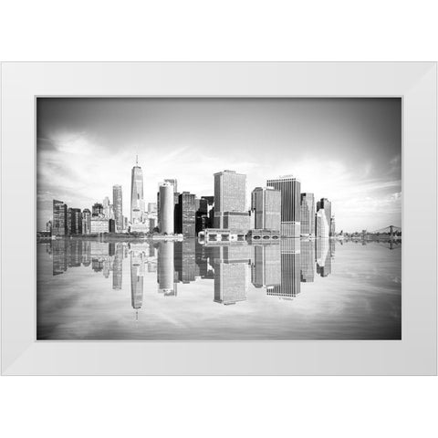 New York Downtown Cityscape White Modern Wood Framed Art Print by Anon.