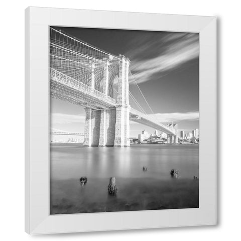Brooklyn Bridge Black and White White Modern Wood Framed Art Print by Masik, Marek