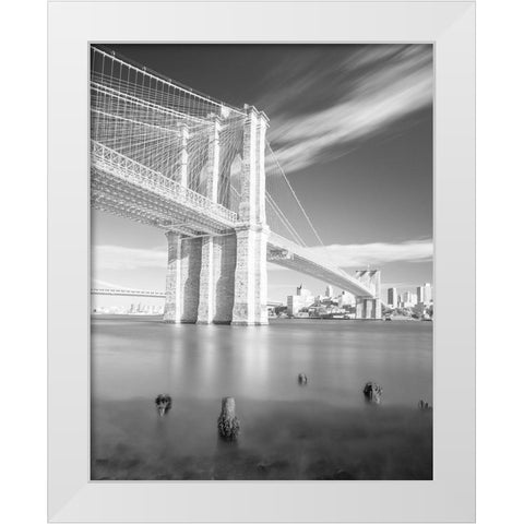 Brooklyn Bridge Black and White White Modern Wood Framed Art Print by Masik, Marek