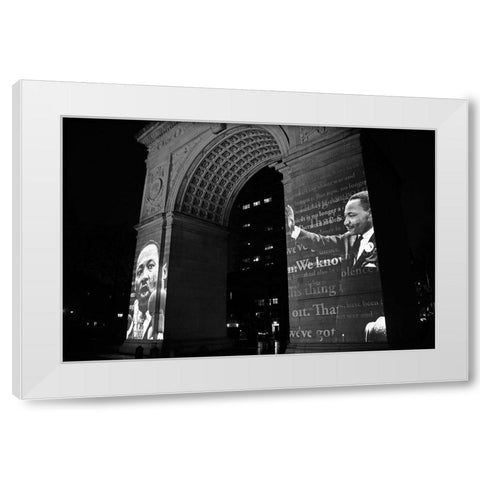 Martin Luther King Jr Projection on the Washington Square Arch NYC White Modern Wood Framed Art Print by Maier, Phil
