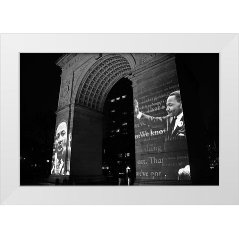 Martin Luther King Jr Projection on the Washington Square Arch NYC White Modern Wood Framed Art Print by Maier, Phil