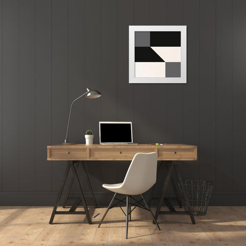 Geometric Abstract Black and Grey White Modern Wood Framed Art Print by Inuit