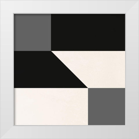 Geometric Abstract Black and Grey White Modern Wood Framed Art Print by Inuit