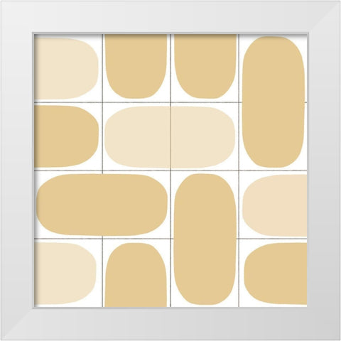 Geometric Oval Abstract,Tan White Modern Wood Framed Art Print by Inuit