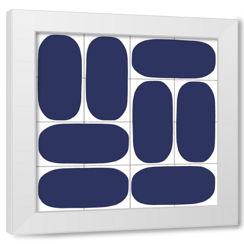 Geometric Oval Abstract, Blue White Modern Wood Framed Art Print by Inuit