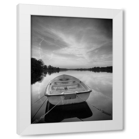 Rowboat on Summer Lake White Modern Wood Framed Art Print by Anonymous