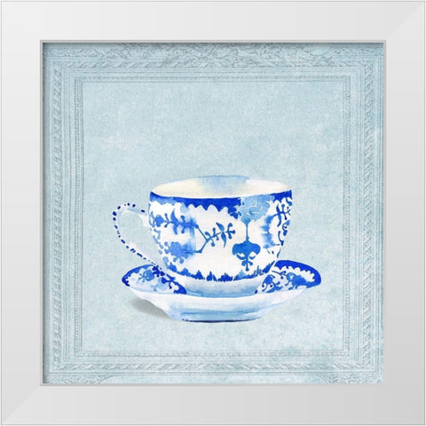Watercolored Blue and White Tea Cup White Modern Wood Framed Art Print by Dolzhenko, Anna