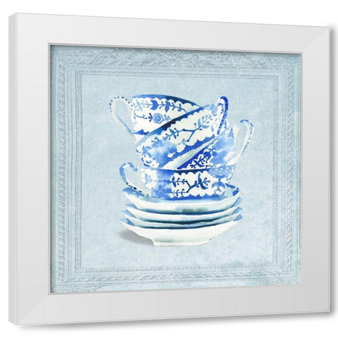 Stacked Tea Cups and Saucers White Modern Wood Framed Art Print by Dolzhenko, Anna