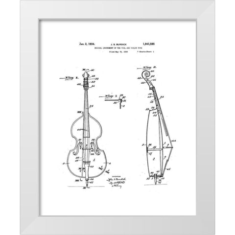 Cello Diagram White Modern Wood Framed Art Print by Anonymous