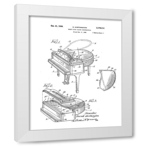 Piano Diagram White Modern Wood Framed Art Print by Anonymous