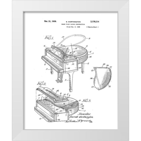 Piano Diagram White Modern Wood Framed Art Print by Anonymous