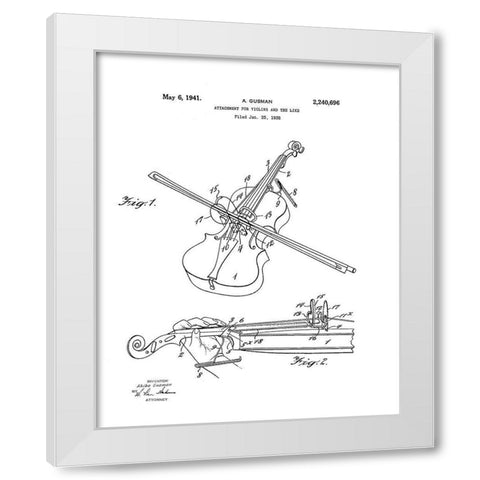 Violin Diagram White Modern Wood Framed Art Print by Anonymous