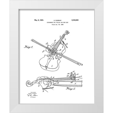 Violin Diagram White Modern Wood Framed Art Print by Anonymous