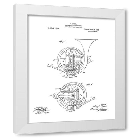 Horn Diagram White Modern Wood Framed Art Print by Anonymous