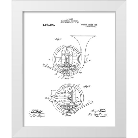 Horn Diagram White Modern Wood Framed Art Print by Anonymous