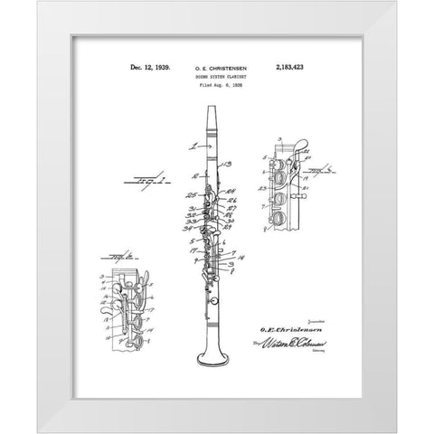 Clarinet Diagram White Modern Wood Framed Art Print by Anonymous