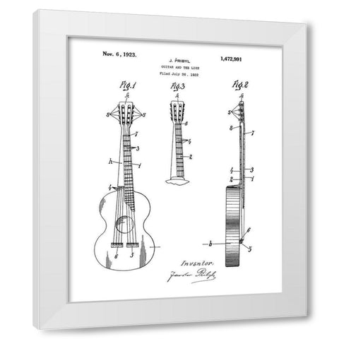 Guitar Diagram White Modern Wood Framed Art Print by Anonymous