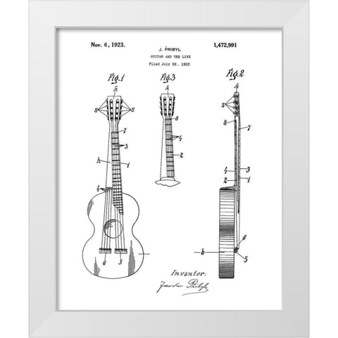 Guitar Diagram White Modern Wood Framed Art Print by Anonymous