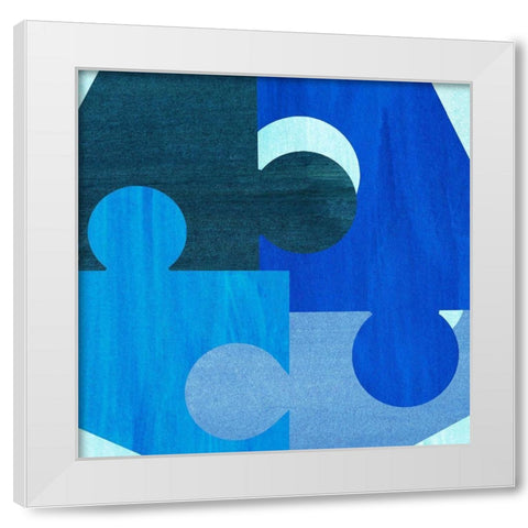 Blue and Teal Pattern White Modern Wood Framed Art Print by Inuit