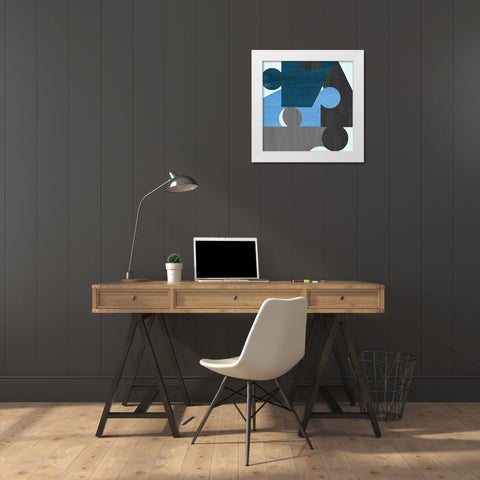 Blue Gray Pattern White Modern Wood Framed Art Print by Inuit