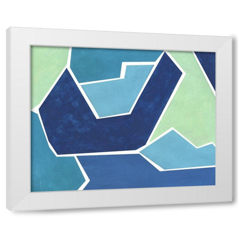Teal and Blue Jigsaw White Modern Wood Framed Art Print by Inuit