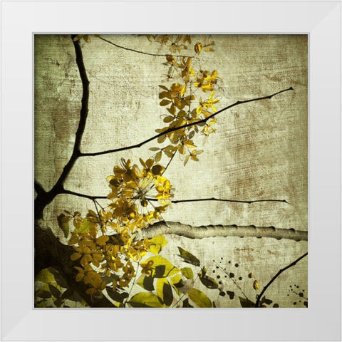 Yellow Kerala Blossoms White Modern Wood Framed Art Print by Anonymous