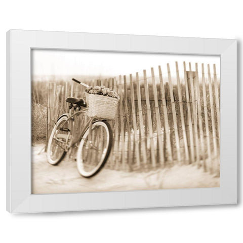 Bike by Beach Fence White Modern Wood Framed Art Print by Anonymous