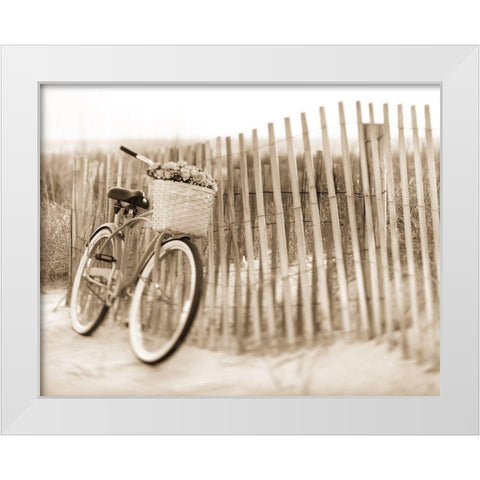 Bike by Beach Fence White Modern Wood Framed Art Print by Anonymous