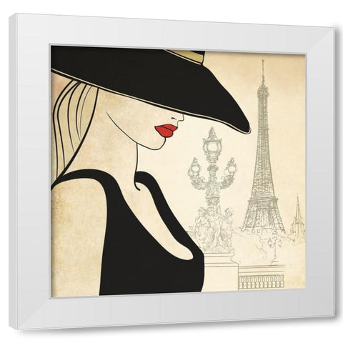 Woman on Paris Bridge White Modern Wood Framed Art Print by Anonymous
