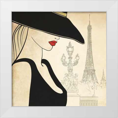 Woman on Paris Bridge White Modern Wood Framed Art Print by Anonymous