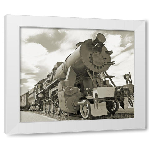 Vintage Locomotive White Modern Wood Framed Art Print by Anonymous