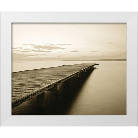 Old Wooden Pier White Modern Wood Framed Art Print by Anonymous