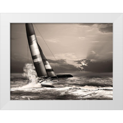 Race Day White Modern Wood Framed Art Print by Anonymous