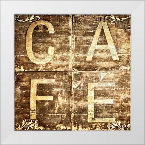 Cafe Sign White Modern Wood Framed Art Print by Molcan, M.