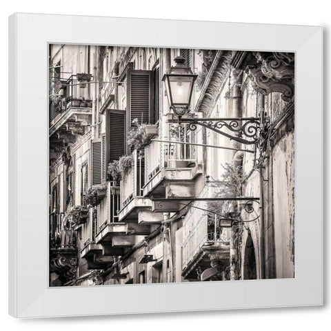 Mediterranean Street Scene White Modern Wood Framed Art Print by Molcan, M.