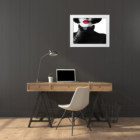 Ruby Lips I White Modern Wood Framed Art Print by Anonymous
