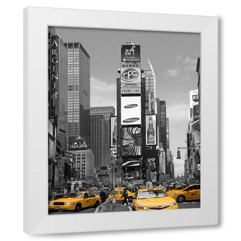 Yellow Cabs at Times Square North White Modern Wood Framed Art Print by Maloratsky, Igor