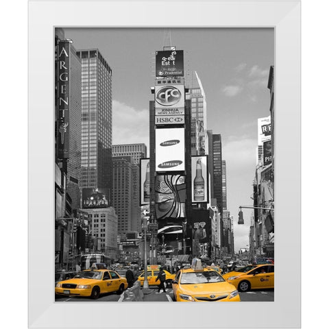 Yellow Cabs at Times Square North White Modern Wood Framed Art Print by Maloratsky, Igor