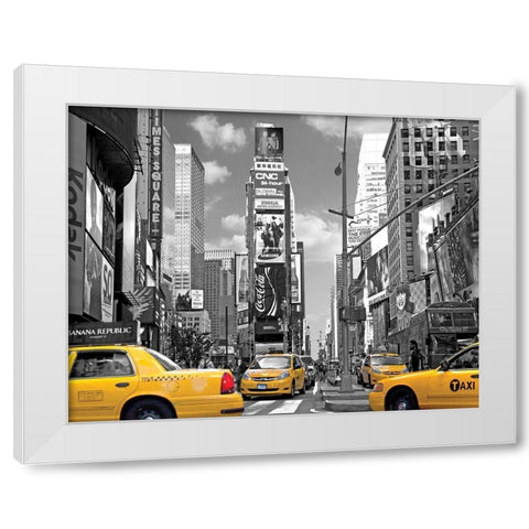 Yellow Cabs, Times Square White Modern Wood Framed Art Print by Maloratsky, Igor