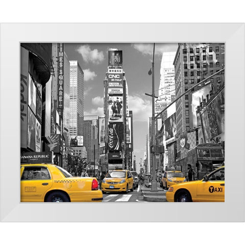 Yellow Cabs, Times Square White Modern Wood Framed Art Print by Maloratsky, Igor