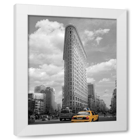 Yellow Cabs at Flatiron Building White Modern Wood Framed Art Print by Maloratsky, Igor
