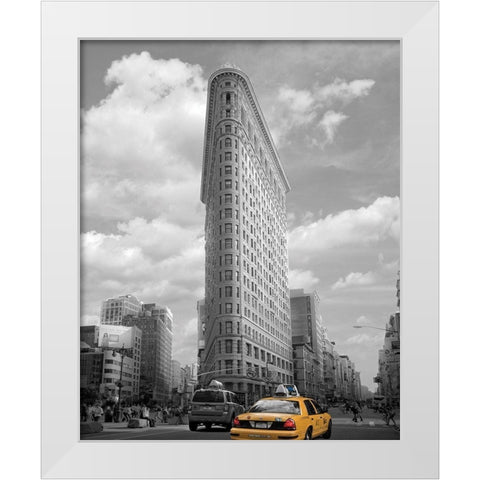 Yellow Cabs at Flatiron Building White Modern Wood Framed Art Print by Maloratsky, Igor