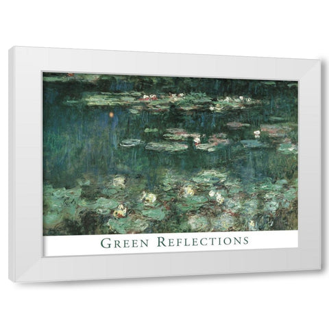 Green Reflections White Modern Wood Framed Art Print by Monet, Claude