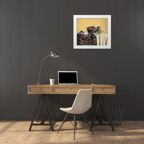 Apples And Pitcher White Modern Wood Framed Art Print by Unknown