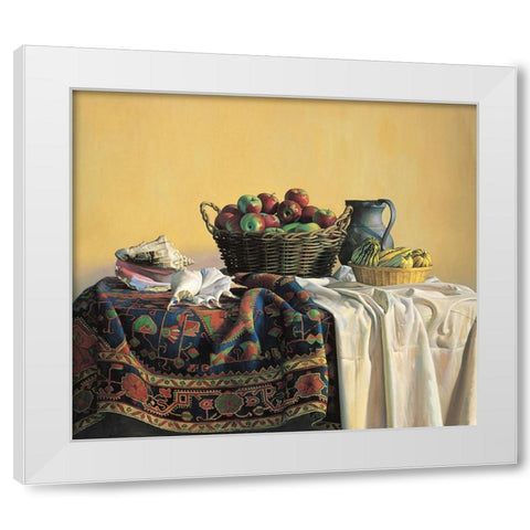 Apples And Pitcher White Modern Wood Framed Art Print by Unknown