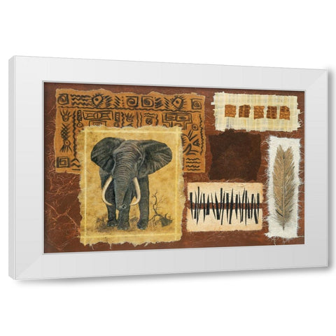 Elephant Safari White Modern Wood Framed Art Print by Unknown
