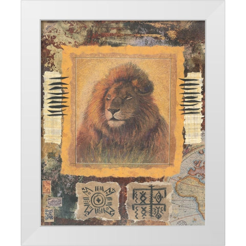 Lion Stamp White Modern Wood Framed Art Print by Unknown