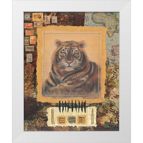 Tiger Stamp White Modern Wood Framed Art Print by Unknown