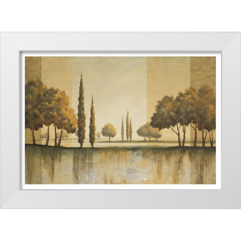 Golden Trees White Modern Wood Framed Art Print by Unknown