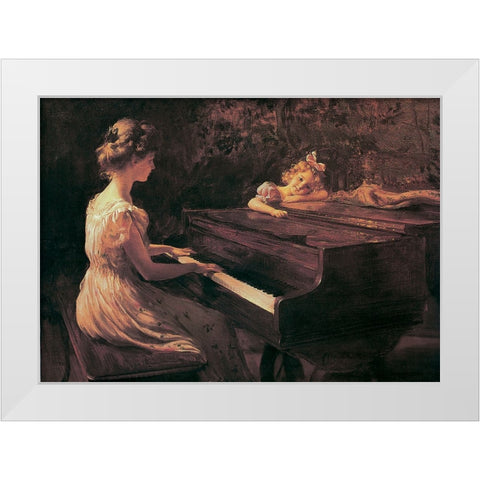 Piano Lesson White Modern Wood Framed Art Print by Unknown